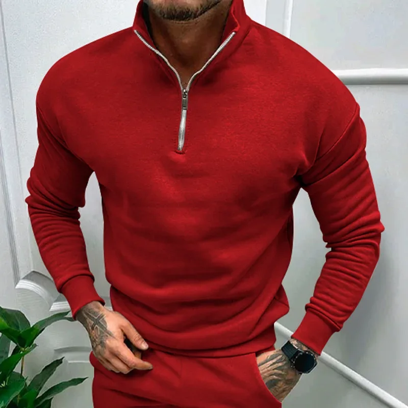 Autumn Thick Warm Knitted Sweaters Comfy Clothing Half Zip Fleece Winter Coat Solid Long Sleeve Turtleneck Shirts Pullover Men