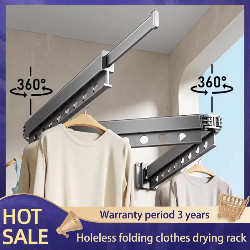 รูพับฟรีราวตากผ้าที่มองไม่เห็นTelescopicติดผนังDrying ArtifactระเบียงTelescopicเสื้อผ้าDrying Rod