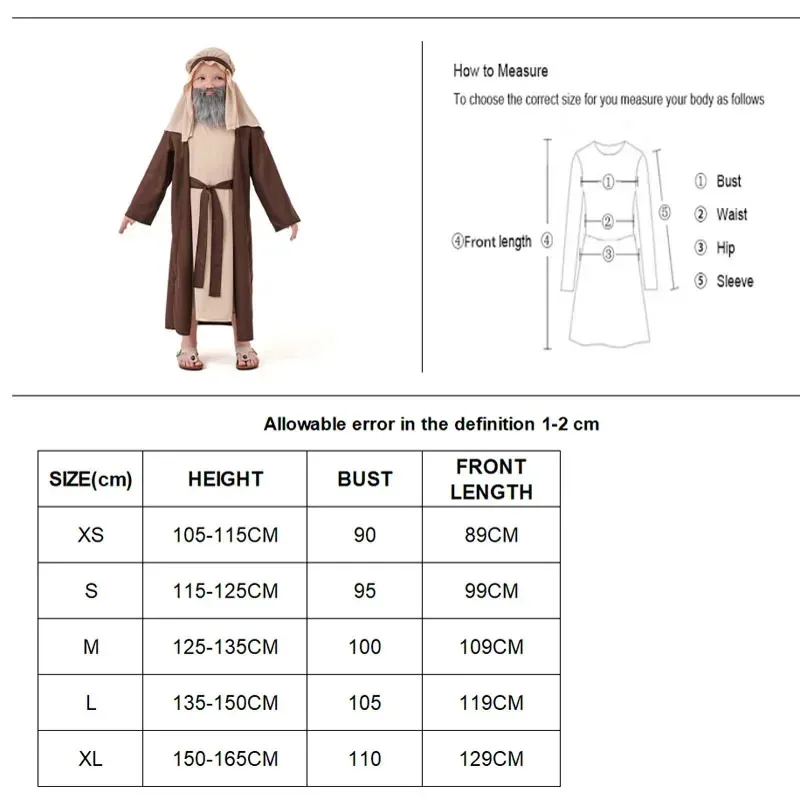 Kostium Karnawałowy Halloween Dziecięcy Noah Biblijny Pasterz Toga z Brodą Cosplay Kostium na Imprezę Stroje Cosplay DY2025
