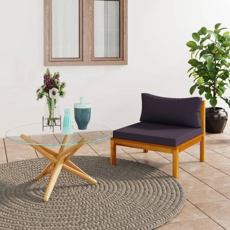 

Sectional Middle Sofa with Dark Gray Cushions Solid Acacia Wood
