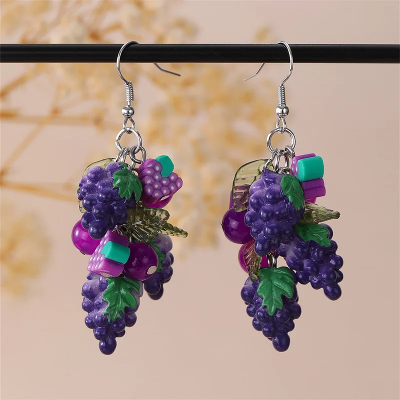 جديد ثلاثية الأبعاد مقلد الفاكهة أقراط الليمون البرتقال الفراولة العنب سلسلة ليف إسقاط أقراط لطيف متعة العصرية مجوهرات هدية اكسسوارات