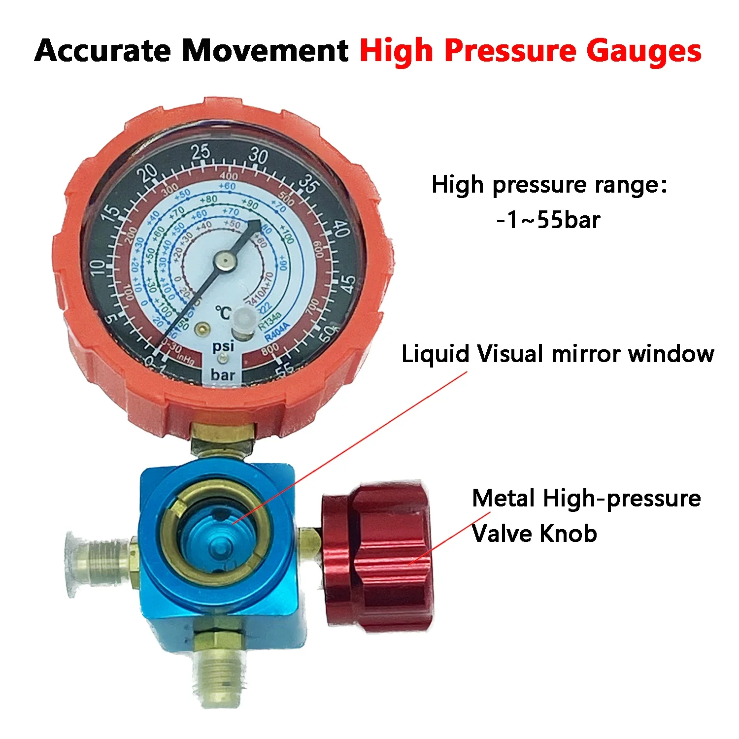 Set di manometri aria condizionata per R410A R22 R134a R404A Refrigeranti Collettore Manometro Valvola 800psi/500psi con specchio visivo