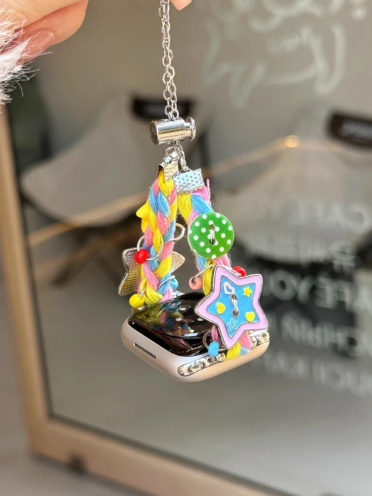 애플워치 울트라 11 10 9 8 7 6 SE 5용 Y2K 스타 버튼 스트랩 메탈 브레이슬릿 밴드 (아이워치 49mm 46mm 41mm 45mm 42mm 44mm 40mm 호환)