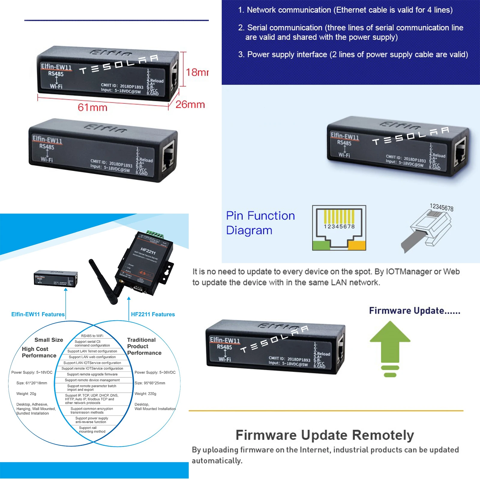 Imagem -02 - Dispositivos de Rede sem Fio Wifi Servidor Serial Match com Versão Deluxe Mppt Vento Solar Controlador Híbrido Ew11a