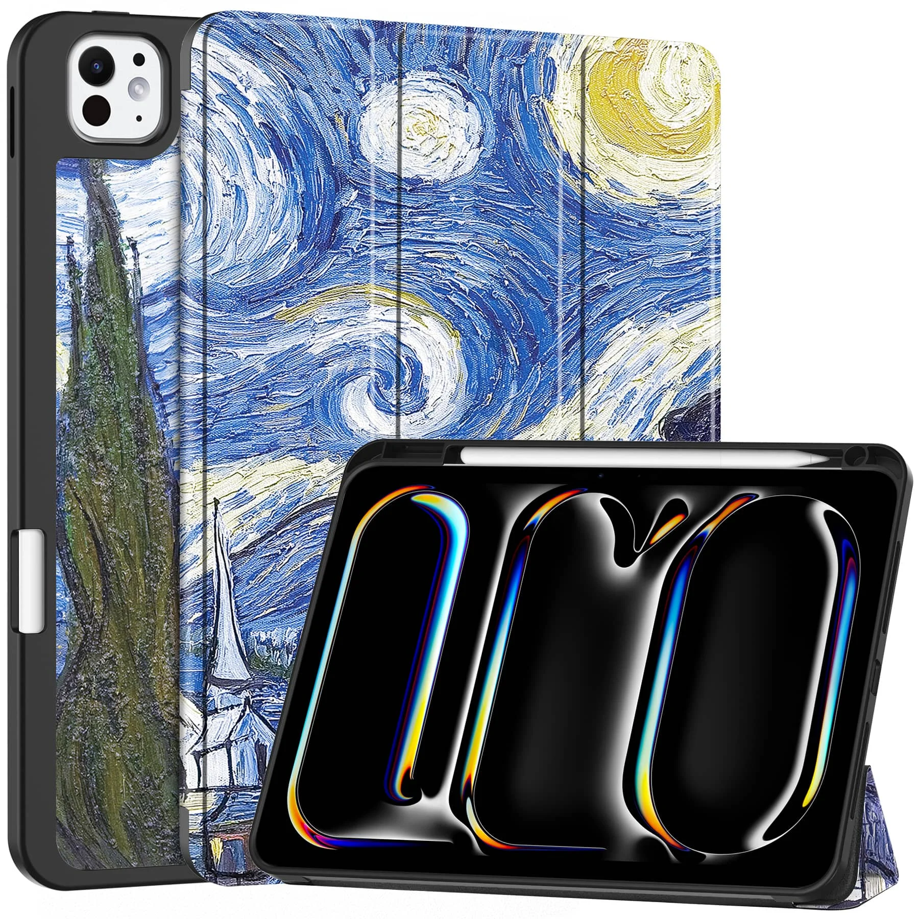 For iPad Pro 11 M4 2024 with Pen Holder-[Tri-fold Stand +  Auto Wake/Sleep], Colorful Premium PU Leather Case Shockproof Shell
