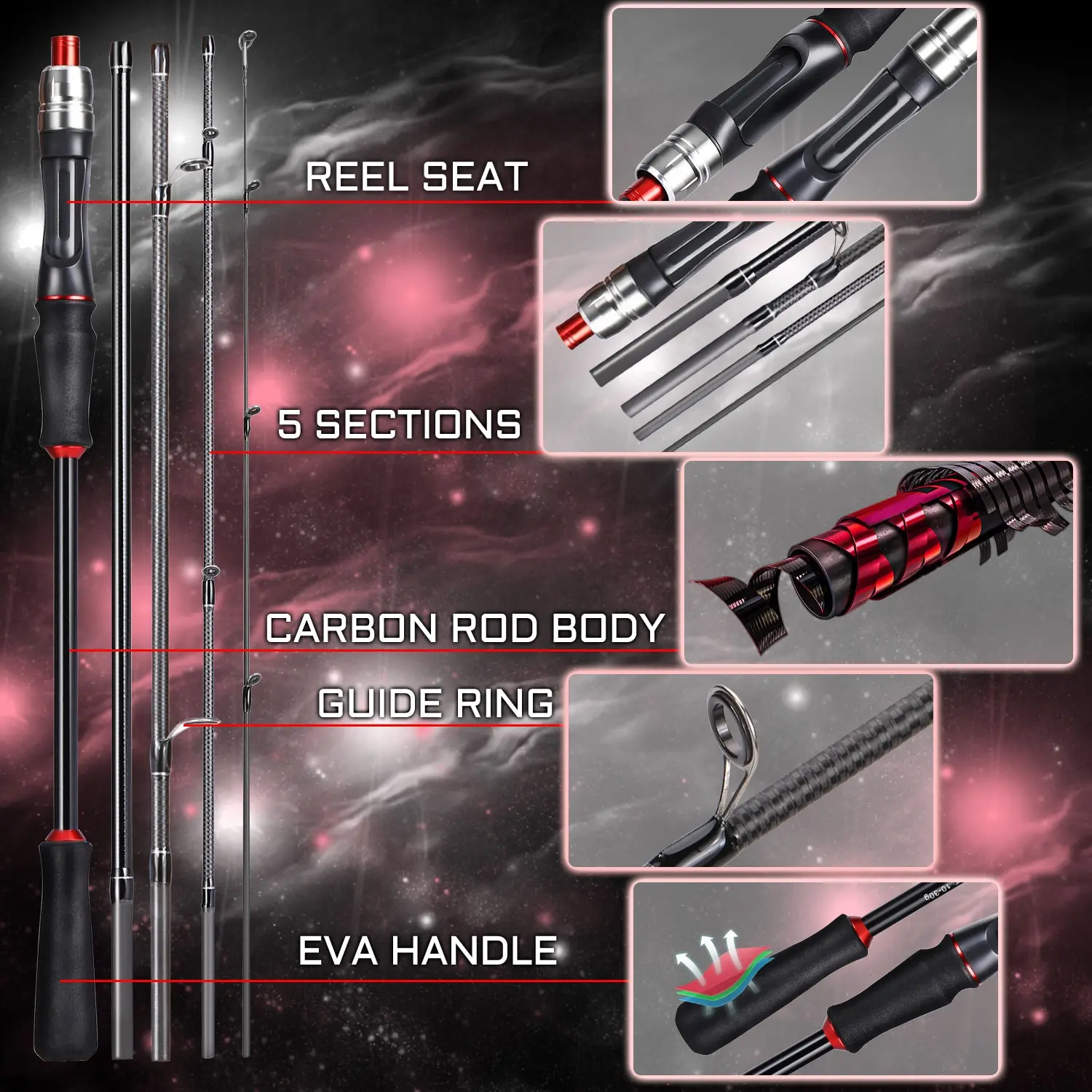 Sougayilang-صنارات صيد من الكربون ، قضيب غزل وصب ، طاقة M ، 5 أو 6 أقسام ، عمود صيد للسفر ، صنارة صيد ، 2. 1 متر #3