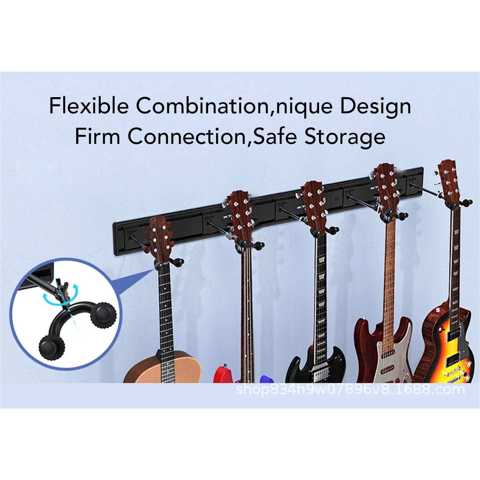 Wieszak na gitarę 3-częściowy, łączony, ścienny uchwyt na gitarę, szyna ze stopu aluminium, elegancki i stylowy do gitar elektrycznych i akustycznych.
