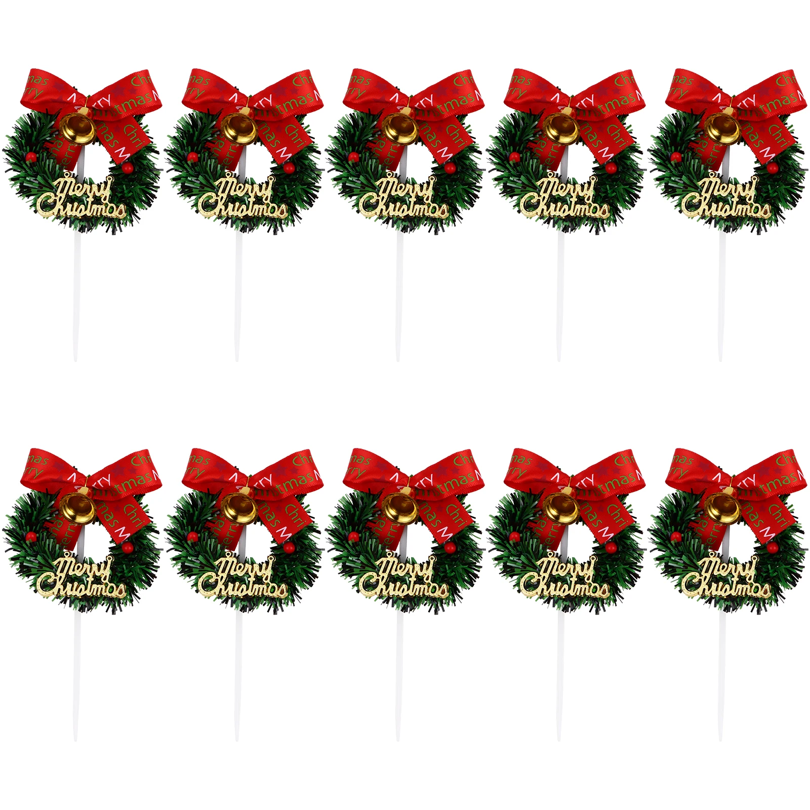 

10 Pcs Christmas Cake Toppers Decorations Plastic Wreath Shaped Dessert Picks Party SuppliesCake Decoration