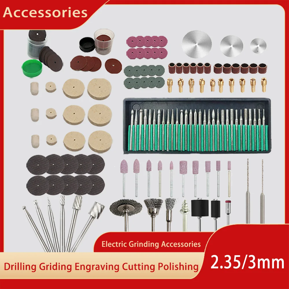 2.35/3mm Shank Grinding Accessories Set Needle Head Saw Blade Twist Drill Sand Circle Wool Pieces Wire Brush Wheel File Chuck