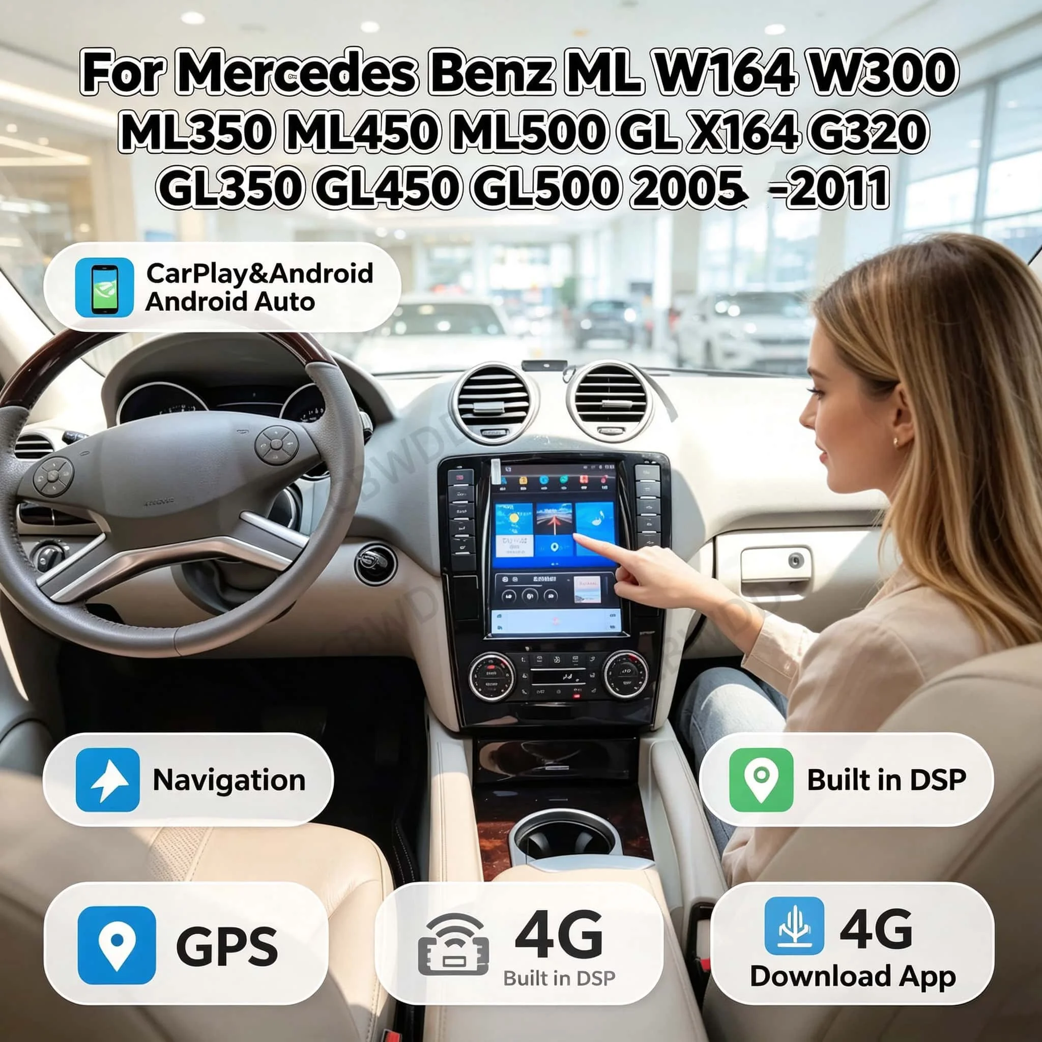 For Mercedes Benz ML W164 W300 ML350 ML450 ML500 GL X164 G320 GL350 GL450 GL500 2005-2011  Android 14 Car Monitor Screen Carplay