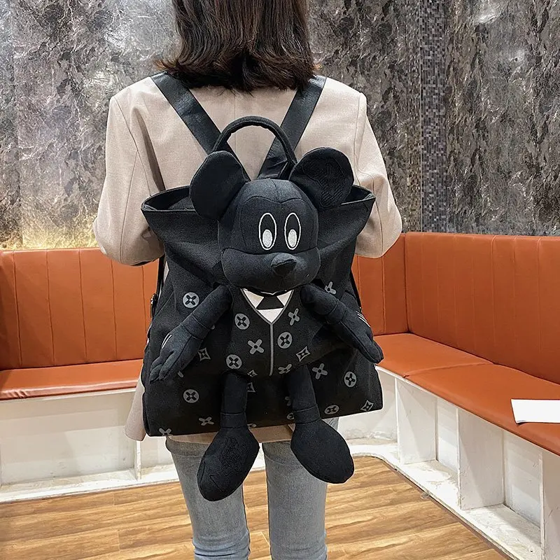 2023 New Disney Cartoon Mickey Mouse Cute One Shoulder Bag Women Canvas Fashion Student Schoolbag Kawaii Handbag Travel Backpack