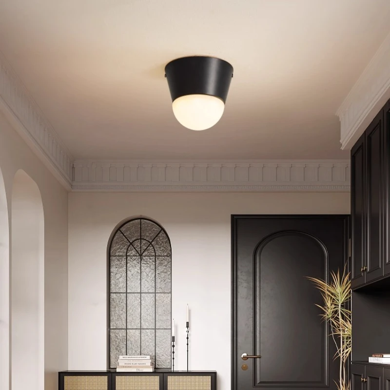 Luxury Walnut Wood Texture Ceiling Light Lamps for Corridor Balcony Aisle Stair Entrance Led Iron Indoor Lighting Fixture Simple