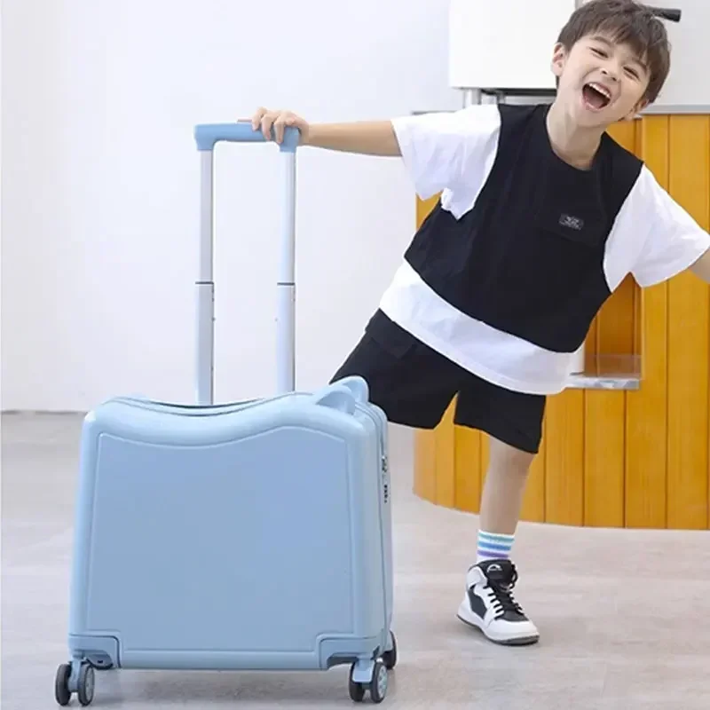 

Lovely Suitcase for Children Ultra Light Leather Luggage Can Sit and Ride Trolley Case Kids Carry-on Suitcase 18'' Inch