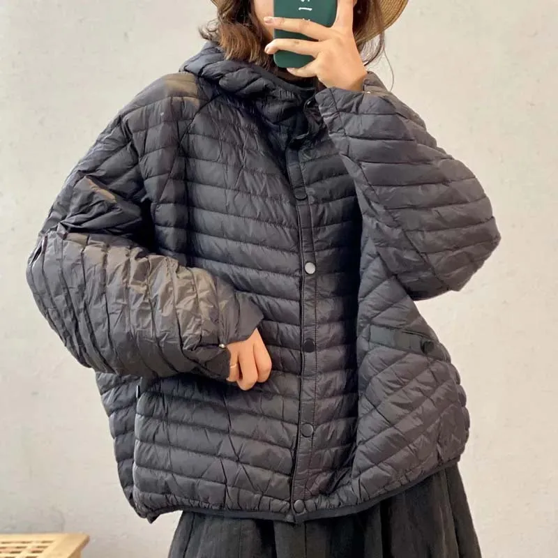 2026 Women 90% White Duck Down Jacket Casual Loose Over Size Autumn Winter Light Outwear with Hood Top Quality Coat