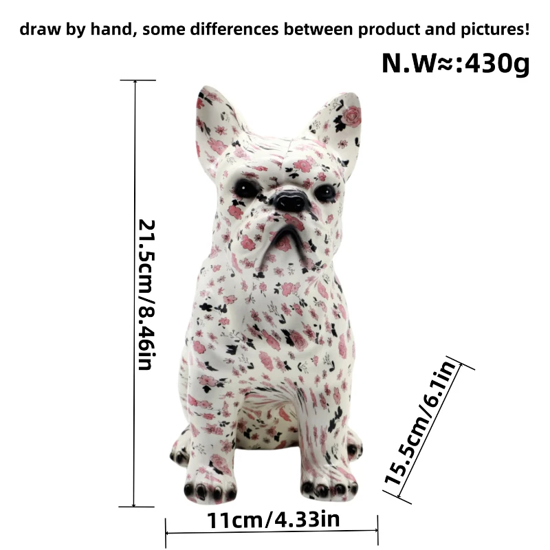 Graffiti colorati Bulldog francese Statua in resina Famiglia Soggiorno Caffetteria Tavolo da pranzo Decorazione Regalo per appassionati di animali 21 cm