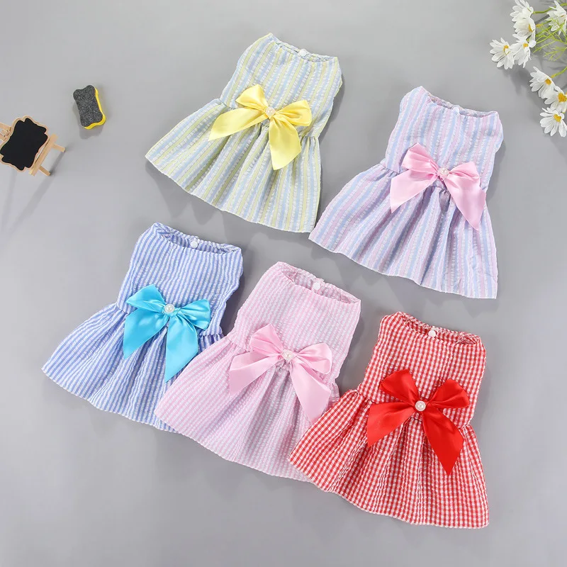 

Cute Pet Dog Pet Dress With Bow Small Dog Clothing Cat Clothes Summer Dog Pet Clothes XS-XXL Size