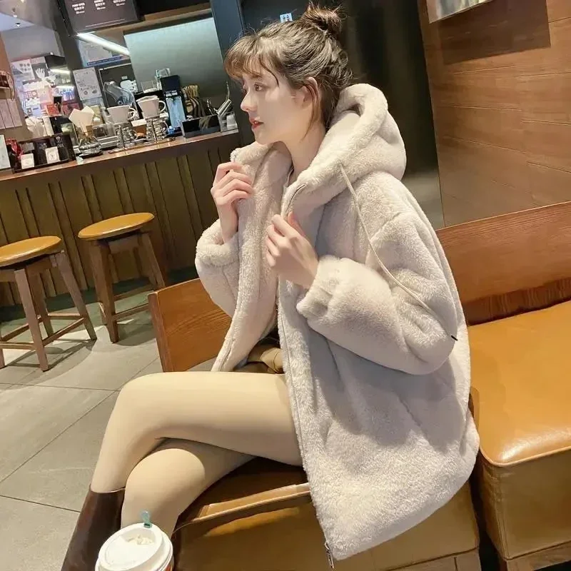 Women\'s double-sided plush jacket for autumn and winter 2021 new retro Y2K stand-up collar fried street double-sided plush coat