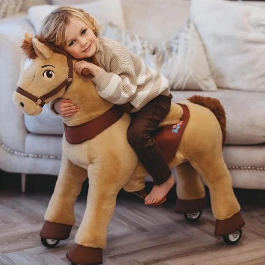 Kids Ride on Horse Toys Plush Interactive Riding Horse Ride for Toddlers 3-4 Walking Rocking Horse with Wheels, No Battery or El