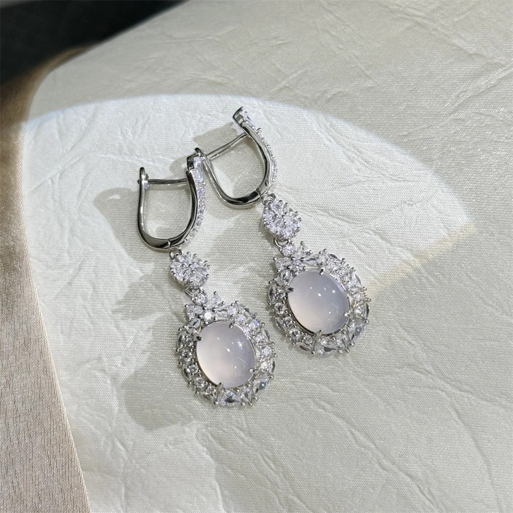 Egg Shaped Water Foam Jade Earrings New Chinese Style High-End Feeling 2024 New Earrings