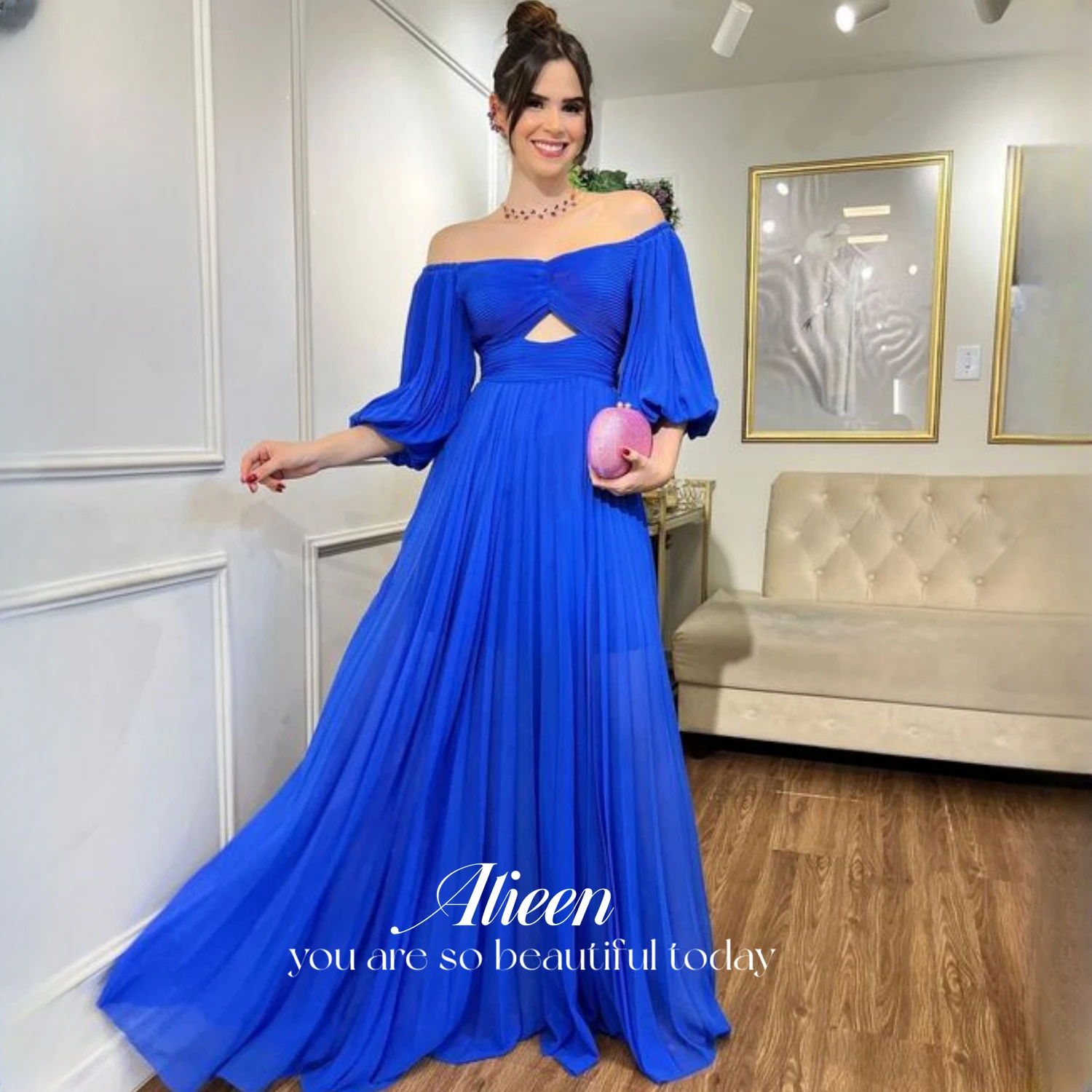 

Aileen Bridesmaid Women's Luxury Party Dress Party Evening Elegant Luxury Celebrity Blue Formal Dresses for Prom Chiffon Line A