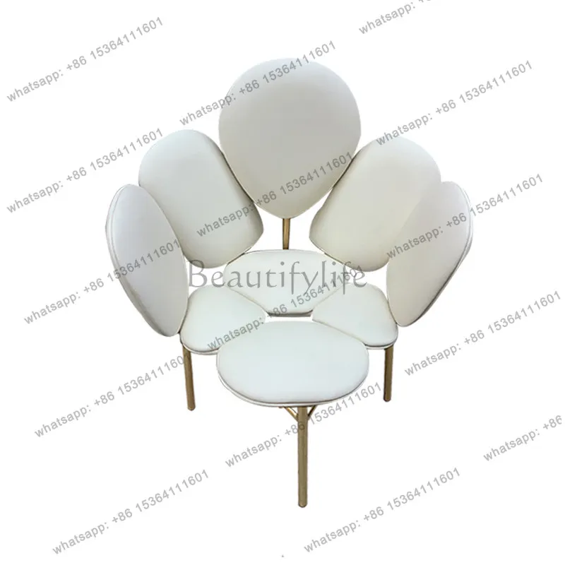 

Nordic modern designer lounge chair, stainless steel dining chair, cowhide backrest dressing chair