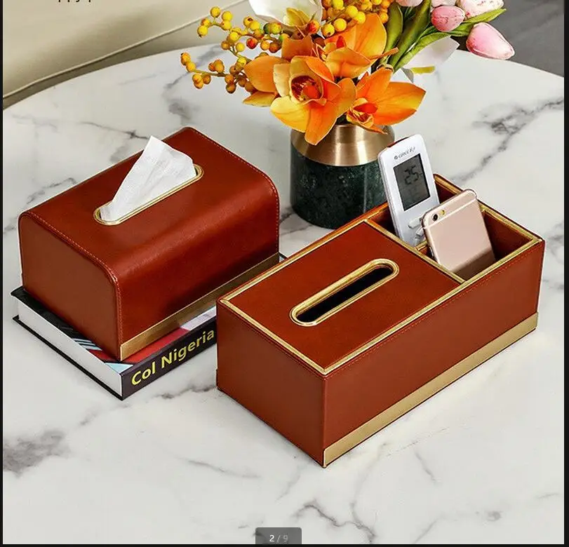 Metal Leather Tissue Box Multifunction Remote Control Storage Napkin Boxes Home Organizer Holder Paper