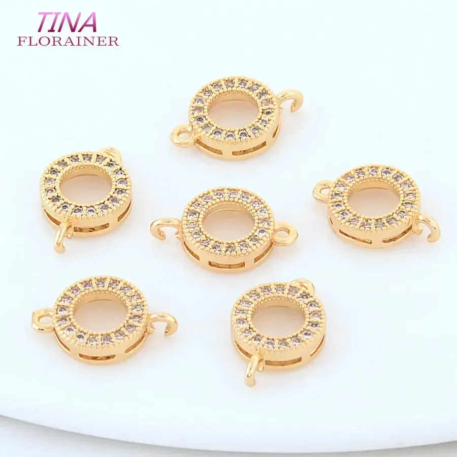 6PCS Wholesale 18K Gold Plated Brass Bowknot Drop Round 2 Holes Connect Charms Pendants Necklace Jewelry Making  Accessories