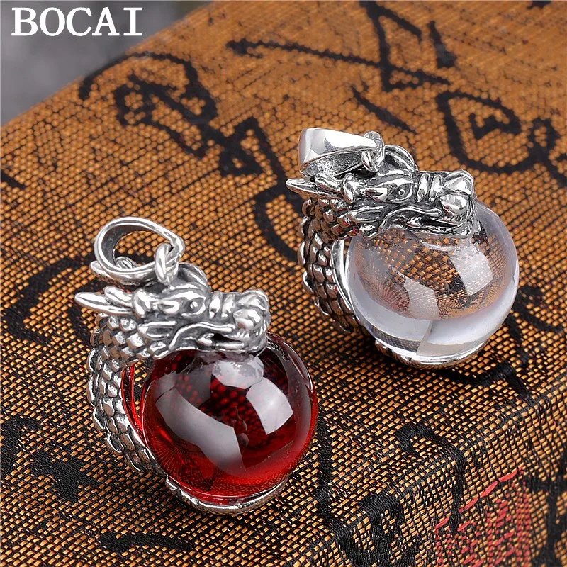 

BOCAI Новый серебряный кулон S925 с инкрустацией гранатом/хрустальным шаром дракона, винтажный тайский серебряный модный ювелирный подарок для пар