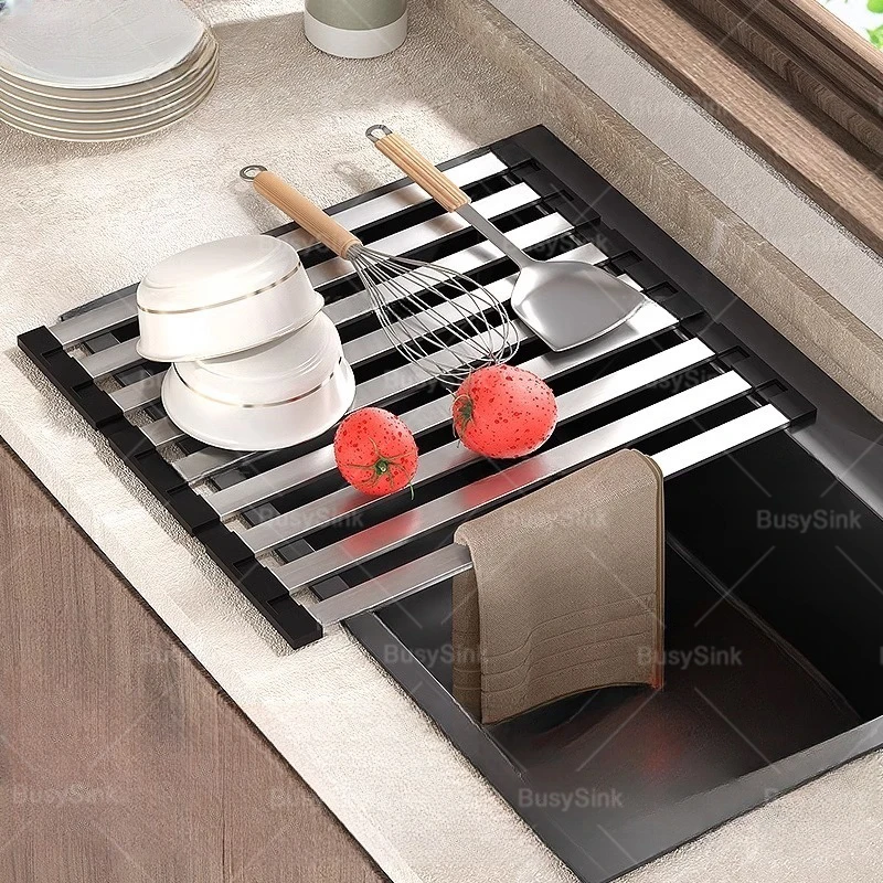 

Сливная полка из нержавеющей стали 304, кухонная раковина, портативная сливная полка для посуды, складная полка для фильтра для фруктов и овощей