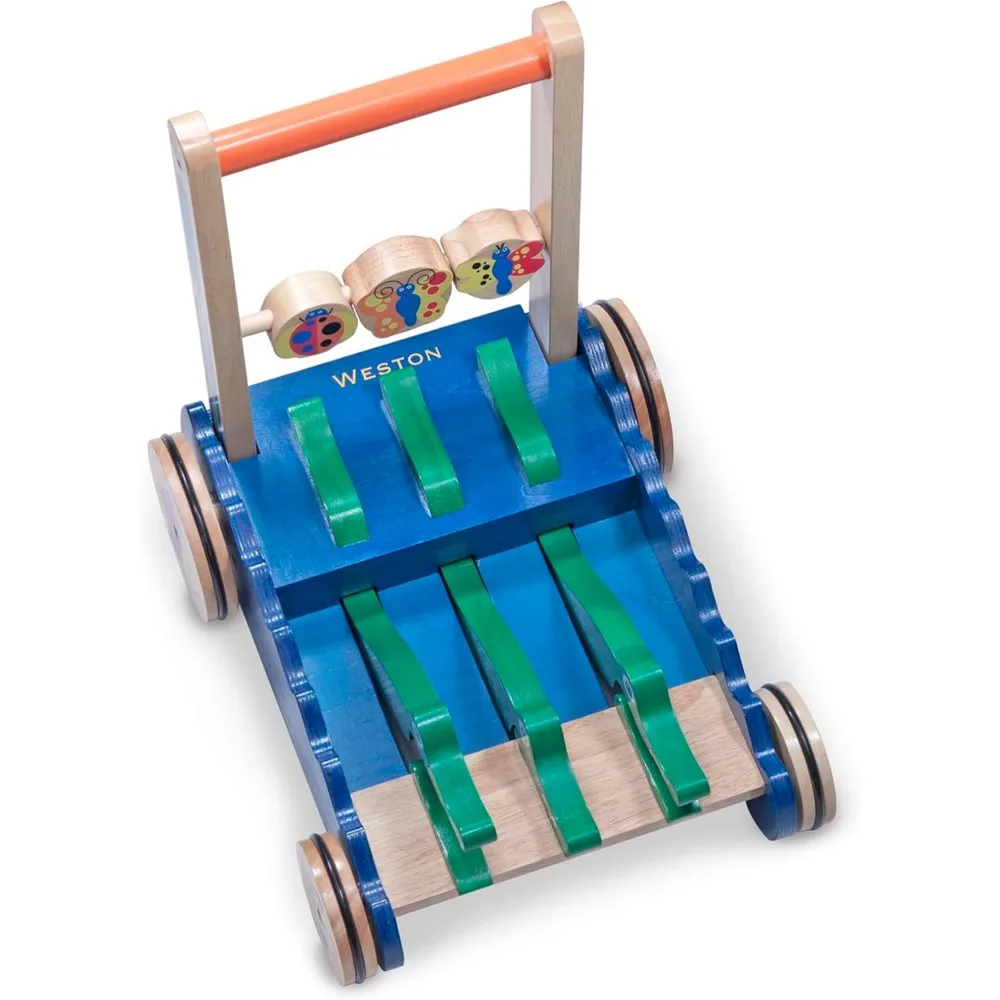 Girello per attività giocattolo a spinta in legno con alligatori che sentono e perline rotanti per bambini di 12-24 mesi