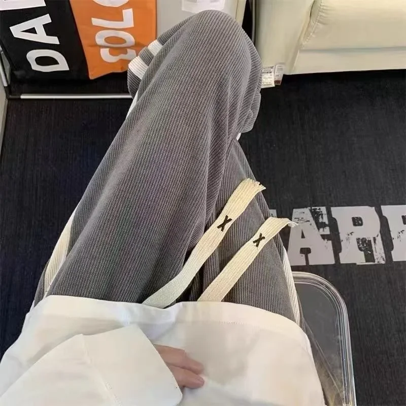 Pants Women Streetwear Fashion Baggy Chic All-match BF Style Harajuku Hipster Vintage Straight Striped Minimalist Unisex Popular