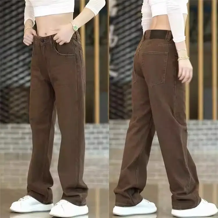 

Мужские джинсы в стиле ретро, американского цвета кофе, повседневные, свободного прямого кроя, универсальные, в уличном стиле, из хлопкового стрейч-денима, длинные брюки
