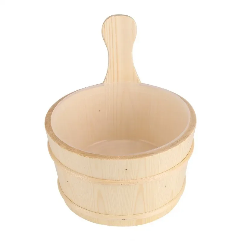 Sauna Room Accessories, Wooden Bucket and Wooden Spoon, Sweat Steaming Room Accessories, Large Capacity Inner Liner Matching