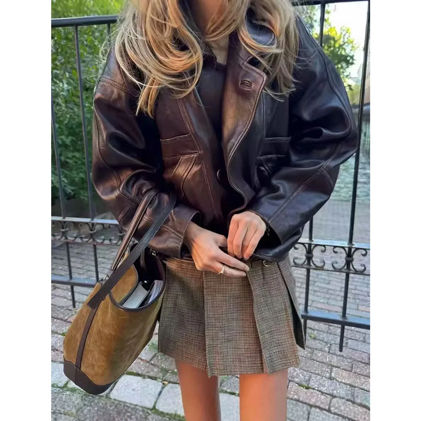 Płaszcz damski z zamkiem błyskawicznym, wykonany ze skóry PU, długi, z wykładanym kołnierzem, do pracy, modny, jesienny, nowość.