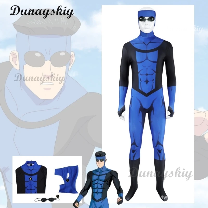 

Anime Invincible Mark Cosplay Costume Blue Jumpsuit Unisex Outfit Bodysuit Mark Role-playing Outfits Anime Show Zentai Suit
