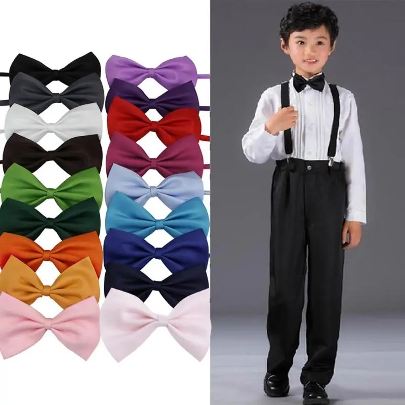 29EE Lot Children Girls Boys Toddlers Bowtie Pre Tied Wedding Bow Tie Plain Necktie