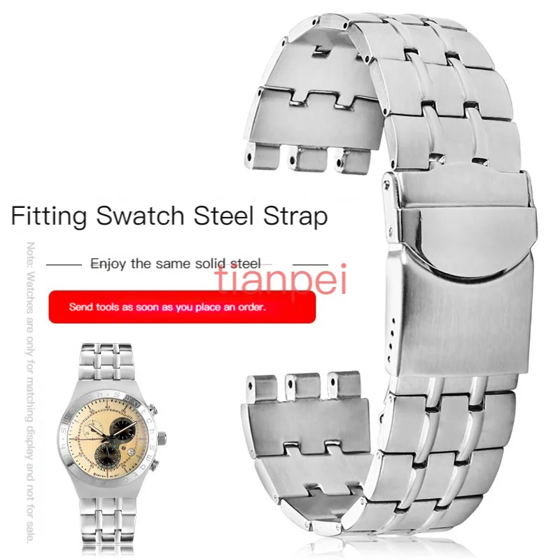 Metal steel band men's and women's watch chain wristband for swatch ygs749g YCS student ceramic watch belt 17mm 19mm watch Black