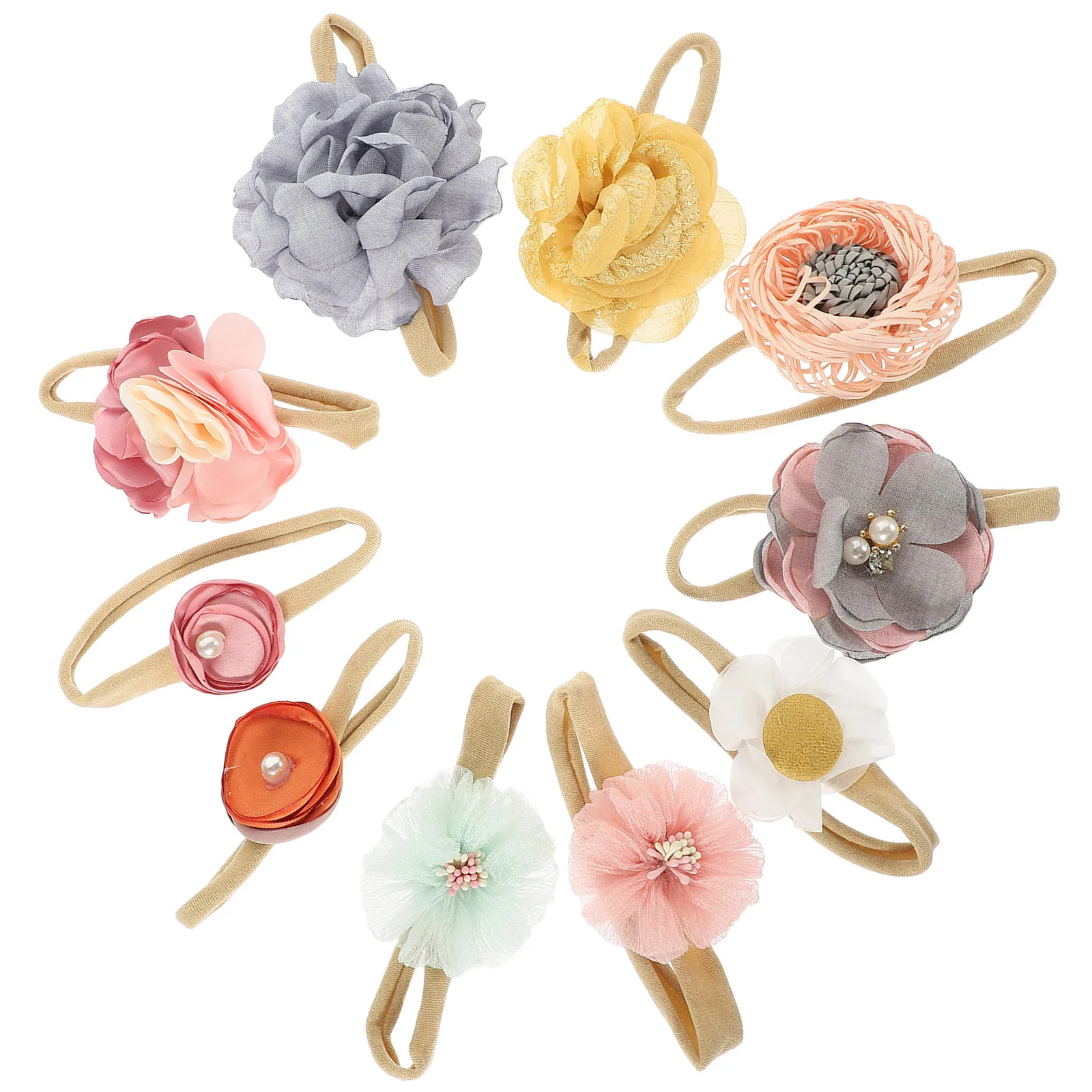 

10 шт. повязки на голову с цветами, эластичные аксессуары для волос с цветочным принтом для душа, дня рождения, фотосессии