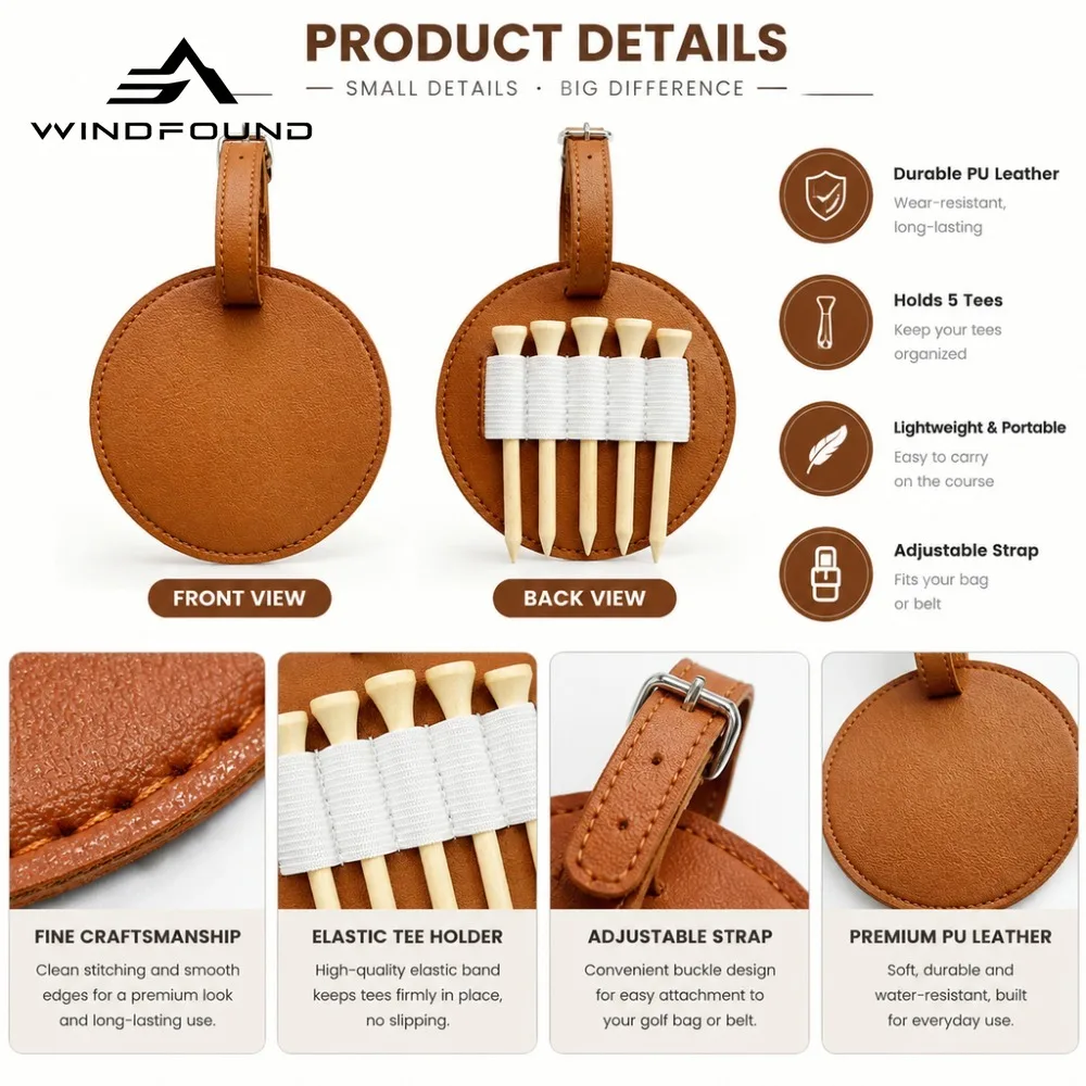 Portable Adjustable Golf Tee Holder Outdoor Leather Waist-mounted Golf Tee Pouch Golf Accessories