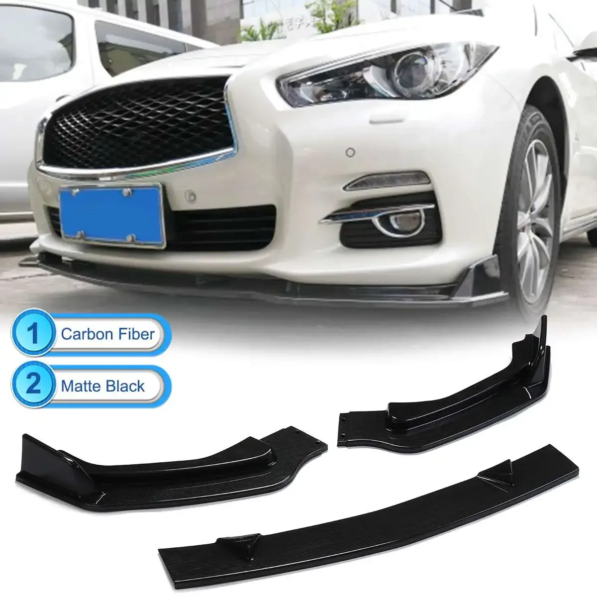 

Front Bumper Carbon Fiber/ Matte Black PP Chin Lip Spoiler Splitters Protection Trim For INFINITI Q50 2014-2017