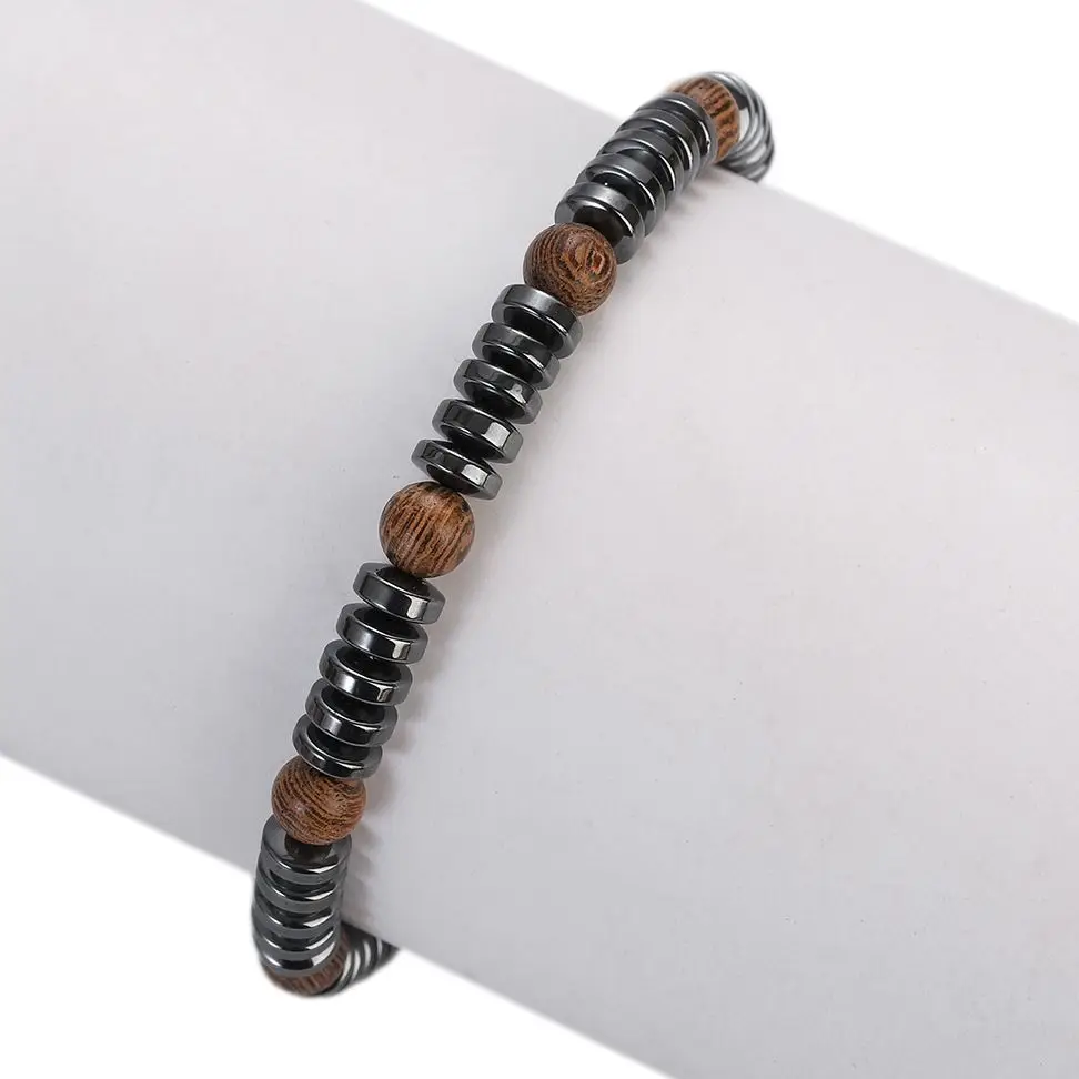Natural Black Hematite Wood Beads Weaving Bracelet for Women Men Handmade Adjustable Rope Bracelets Homme Yoga Jewelry pulsera