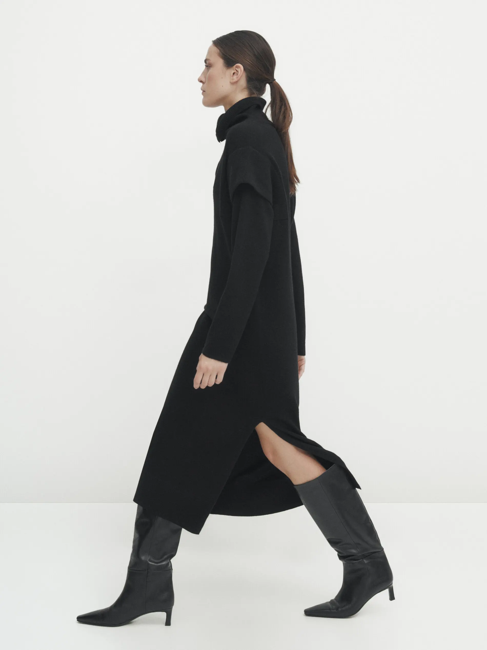 Ethereal MD 2023 autumn new style of Women\'s casual old money style black knit dress with zipper collar