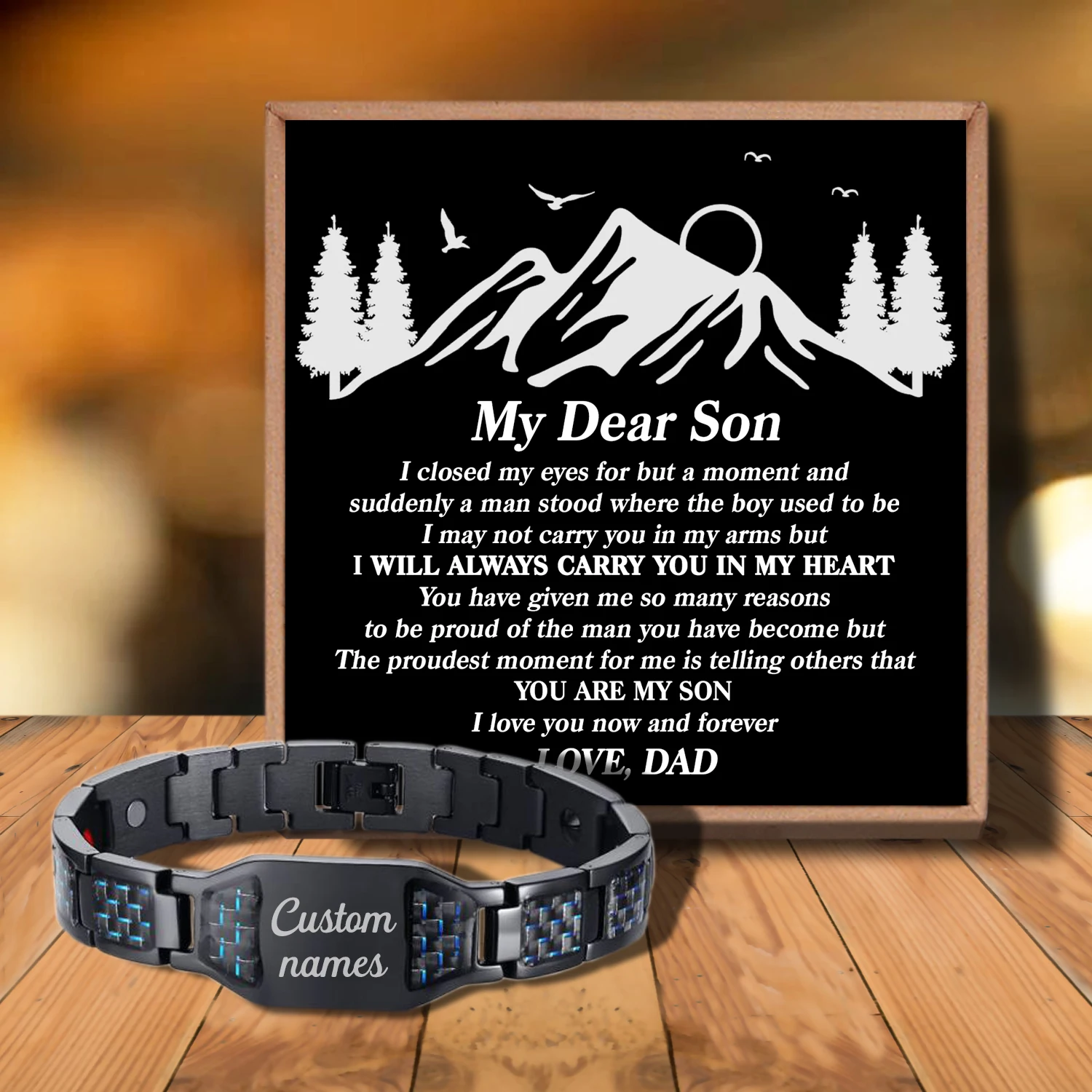 

Sac3050 To My Dear Son Never Forget That I Love from Love Dad Customizable Message Card Bracelet for Birthday Anniversary