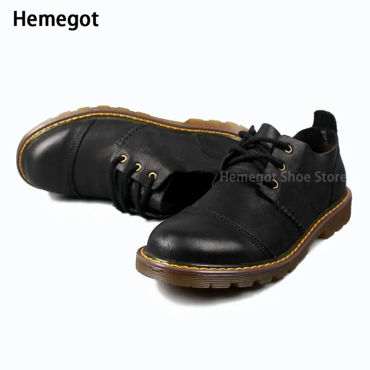 Brown Low Top Lace-Up Casual Leather Shoes for Men Black Leather Round Toe Low Top Thick Sole Big Head British Business Shoes