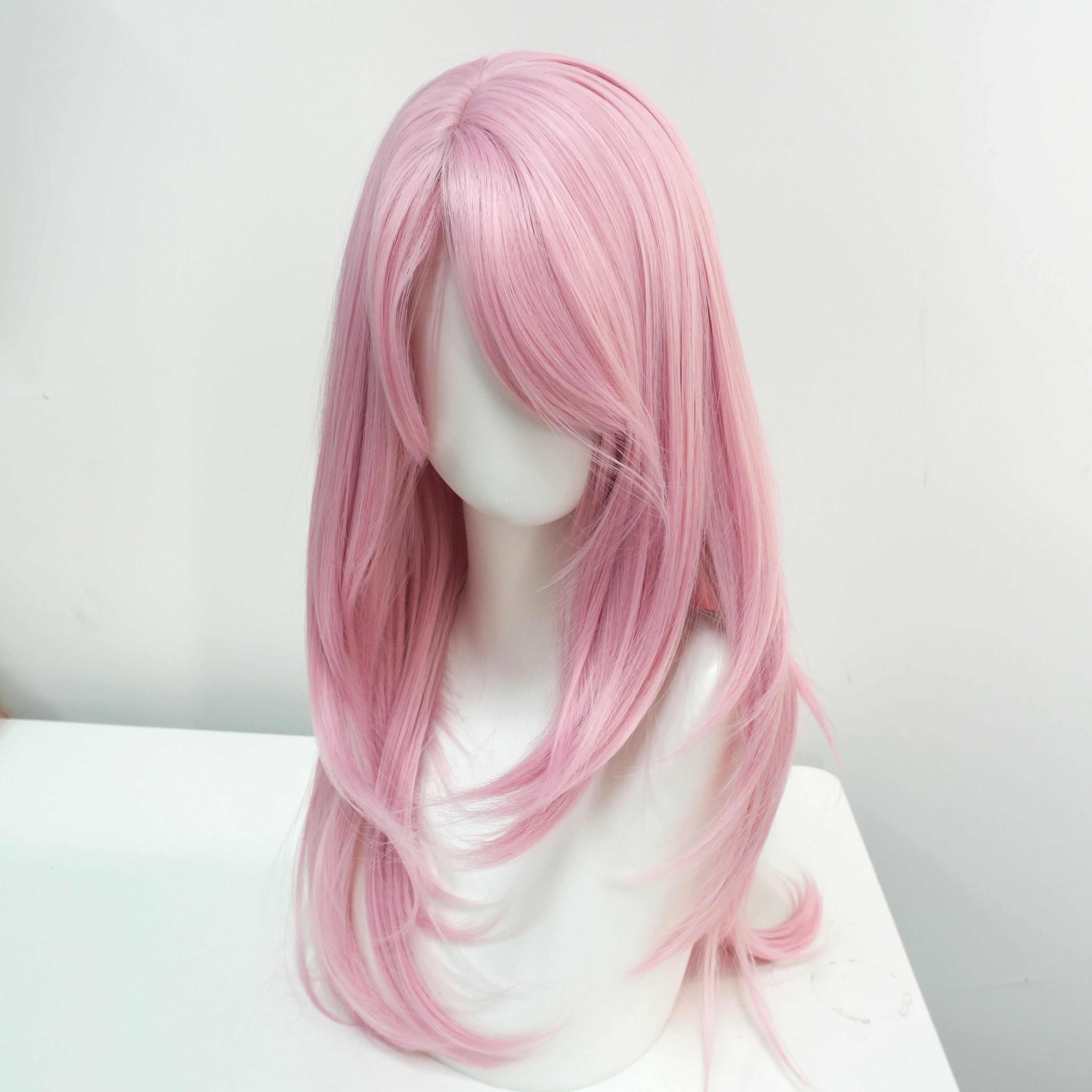 Ashely Perücke, rosa Perücke, Lolita, 50,8 cm, geschichtetes, glattes Haar, Perücken für Frauen, Vorhang-Pony, hitzebeständig, synthetisch, für Cosplay, Alltag – Detail 2