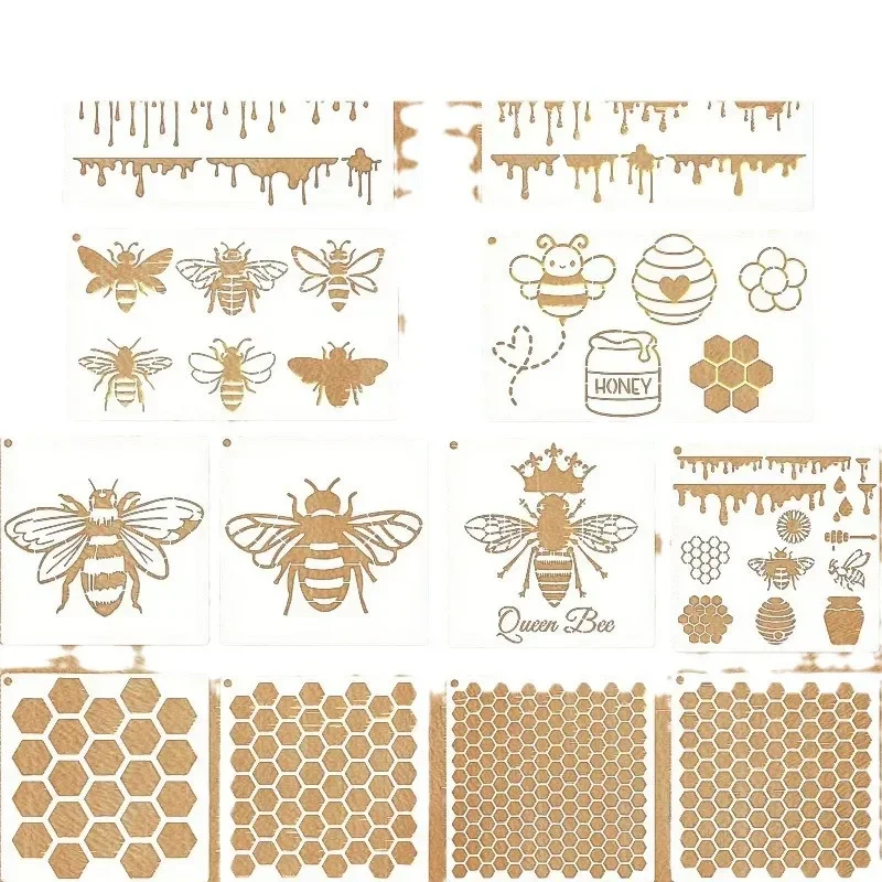 12Pcs/Set Bee Hive Honey DIY Layering Stencils Painting Scrapbook Coloring Embossing Album Decorative Template