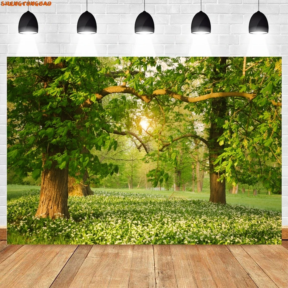 Wiosenne lasy kwiaty kwiat drzewo tło słońce kwiatowy naturalny krajobraz portret dziecka fotografia tło Photo Studio