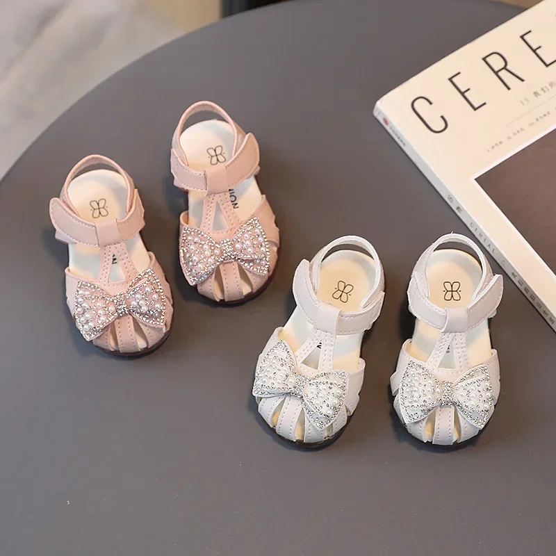 0-3 Years Baby Girl Sandals Rhinestone Princess Shoes Newborn Infant Sandals Summer First Walkers Toddler Sandals Pink, White