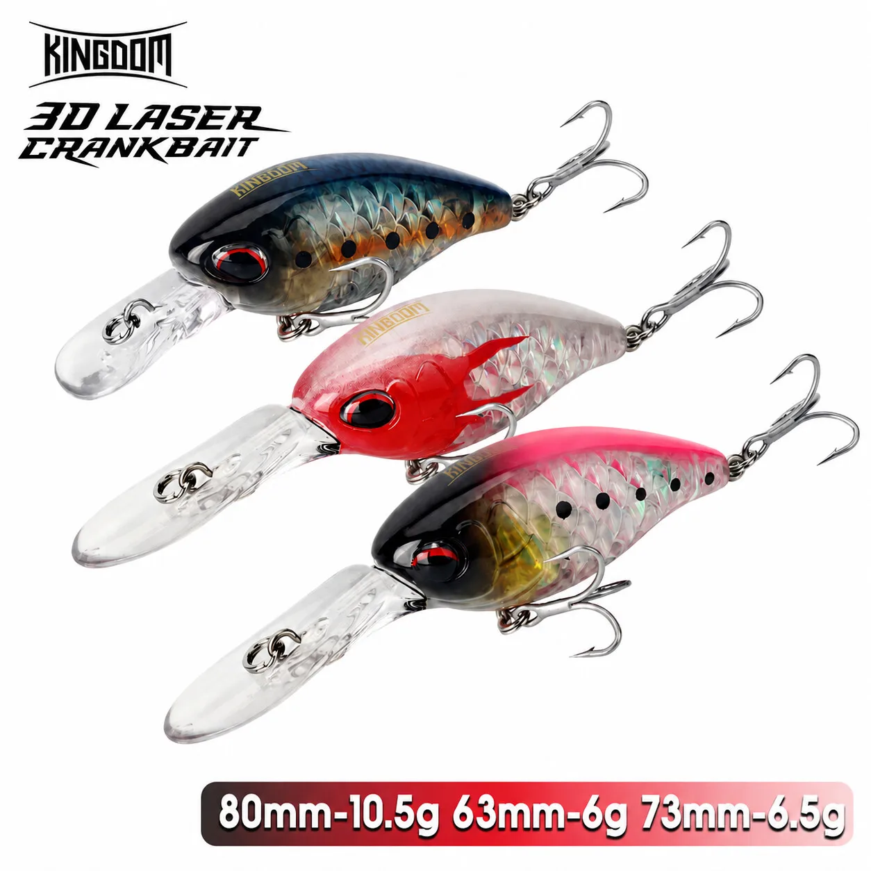 Image of Kingdom Crankbaits Angelköder, 6 g, 6,5 g, 10,5 g, schwimmende Minnow-Kurbel, künstliche Köder, harte Wobbler, Bassforellen-Angelköder ﻿