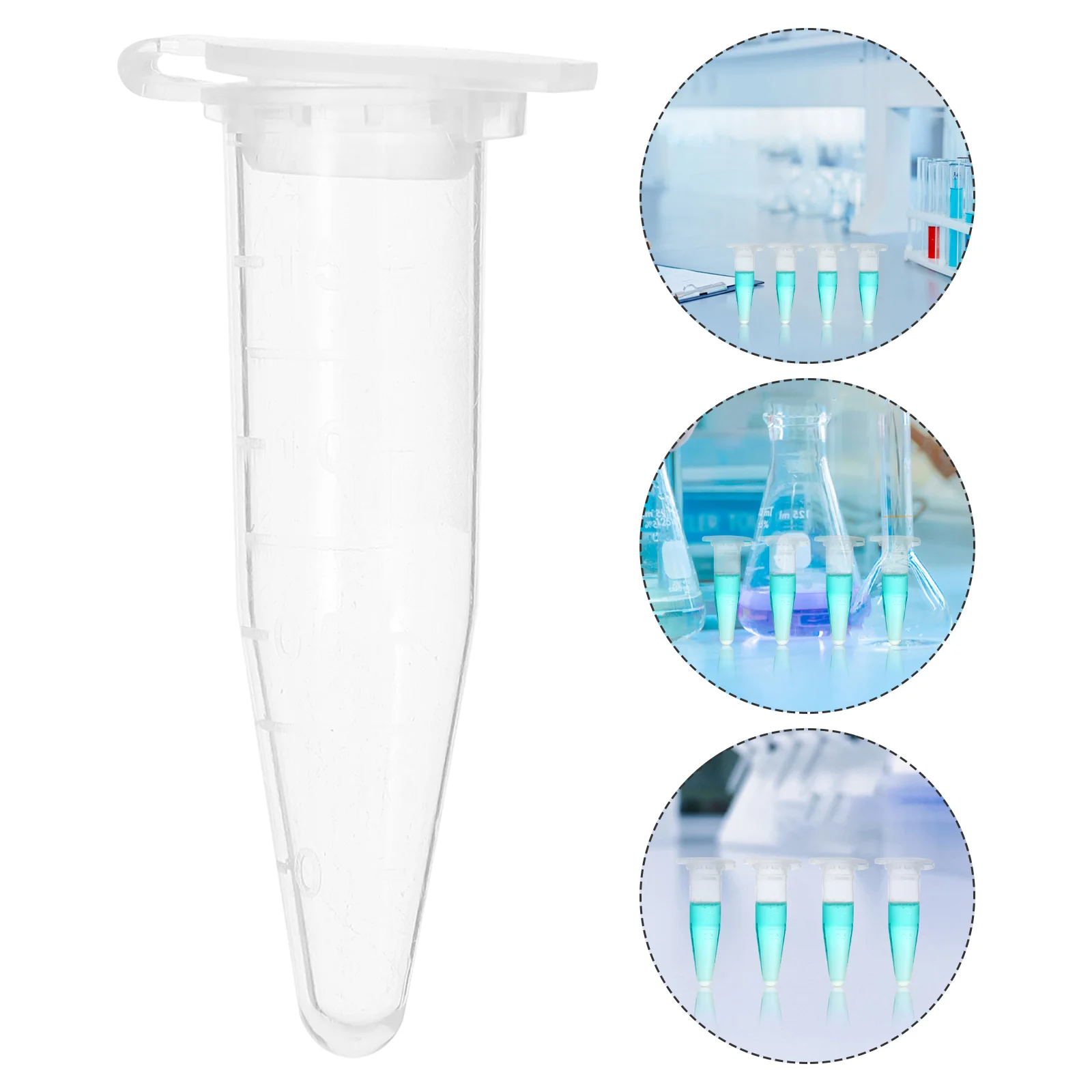 

50 Pcs Test Tubes Centrifuge Small Vial Lab Vials Storage Scientific Flat Conical Transparent Plastic with Caps Bottom Tip